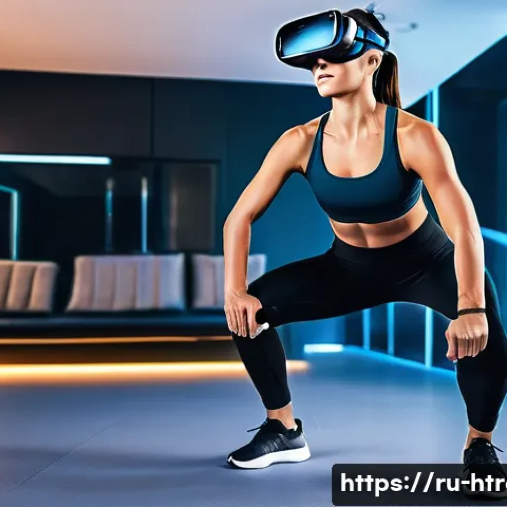 홈트 운동에 대한 팁과 요령 - **Prompt 1: Futuristic VR Home Fitness**
"A vibrant, high-energy image of a woman in her mid-20s...