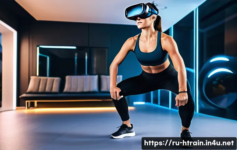홈트 운동에 대한 팁과 요령 - **Prompt 1: Futuristic VR Home Fitness**
"A vibrant, high-energy image of a woman in her mid-20s...